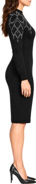 Nina Leonard Mock Neck Embellished Sweater Dress