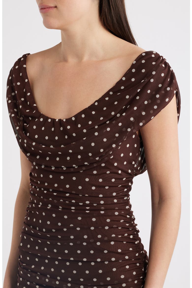 Evangeline Polka Dot Mesh Gown, Alternate, color, COCOA DOT