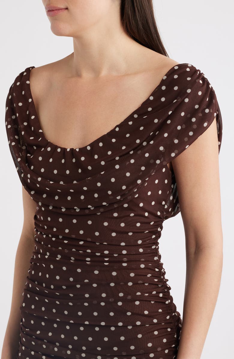 Black Halo Evangeline Polka Dot Mesh Gown, Alternate, color, Cocoa Dot