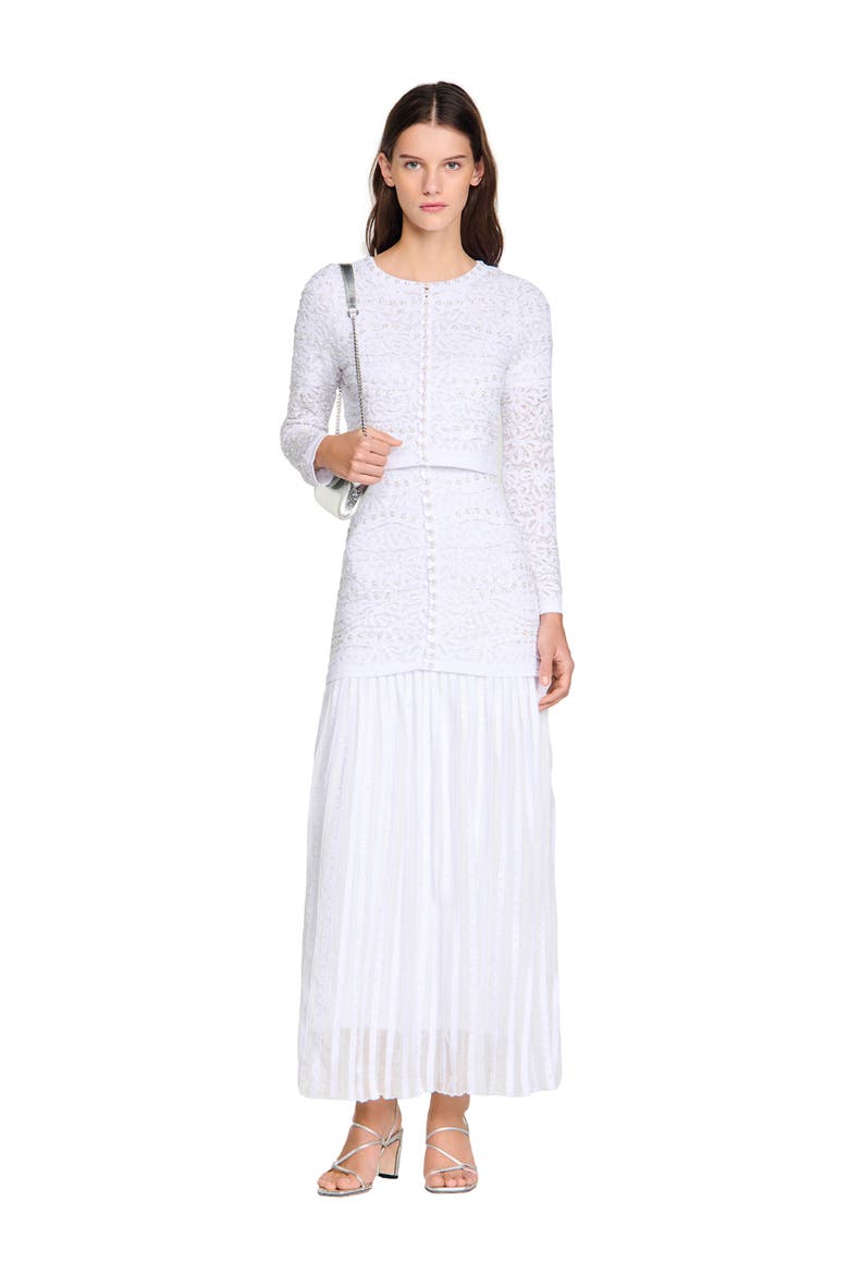 Cropped pearl cardigan, Alternate, color, White