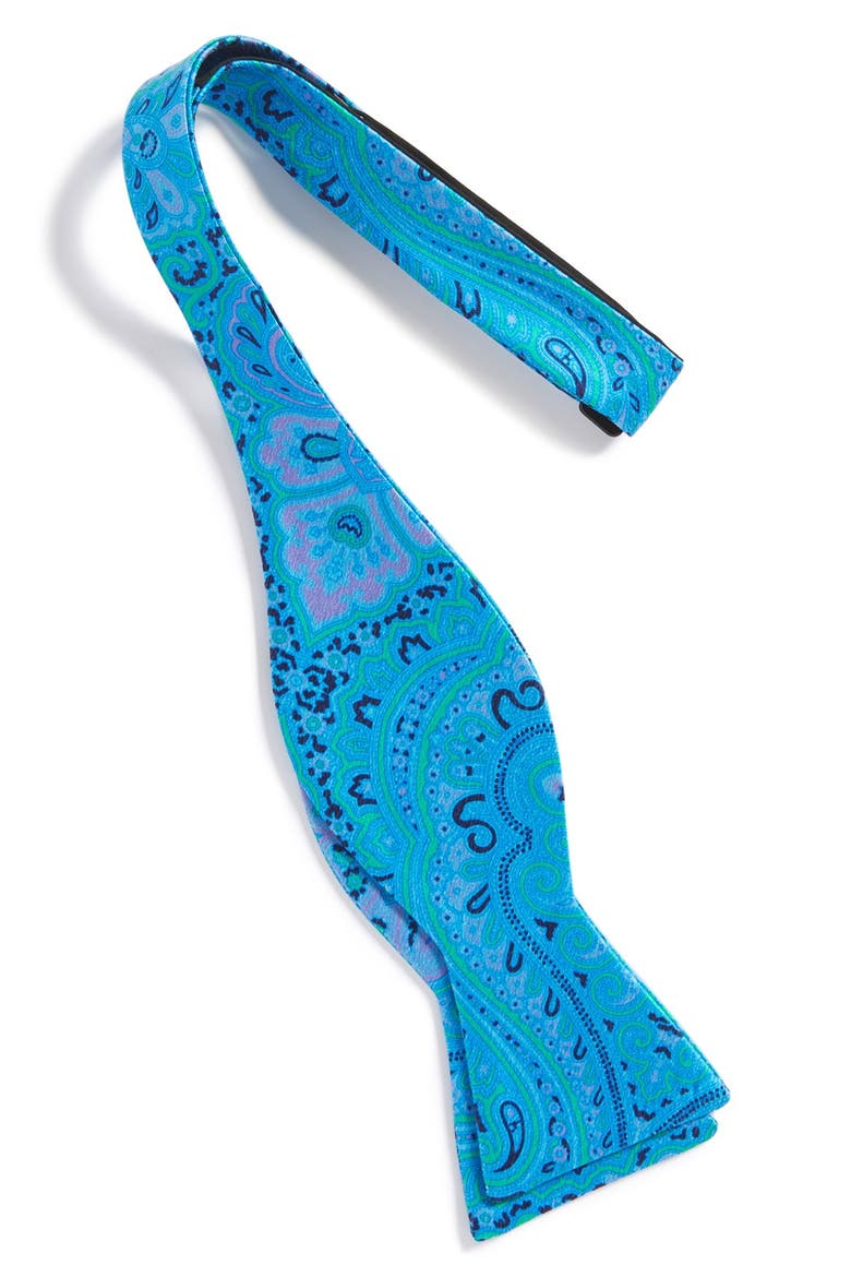Paisley Silk Bow Tie, Alternate, color, BLUE/ GREEN