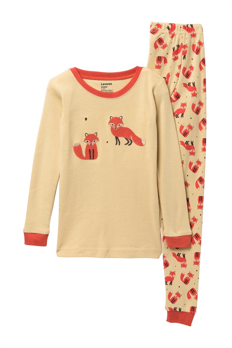 Fox Pajama Set, Main, color, IVORY/ORANGE FOX