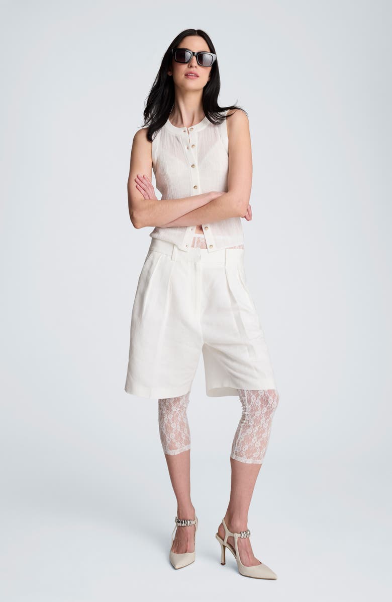 Kenneth Cole Pleated Linen Bermuda Shorts, Alternate, color, Pure White