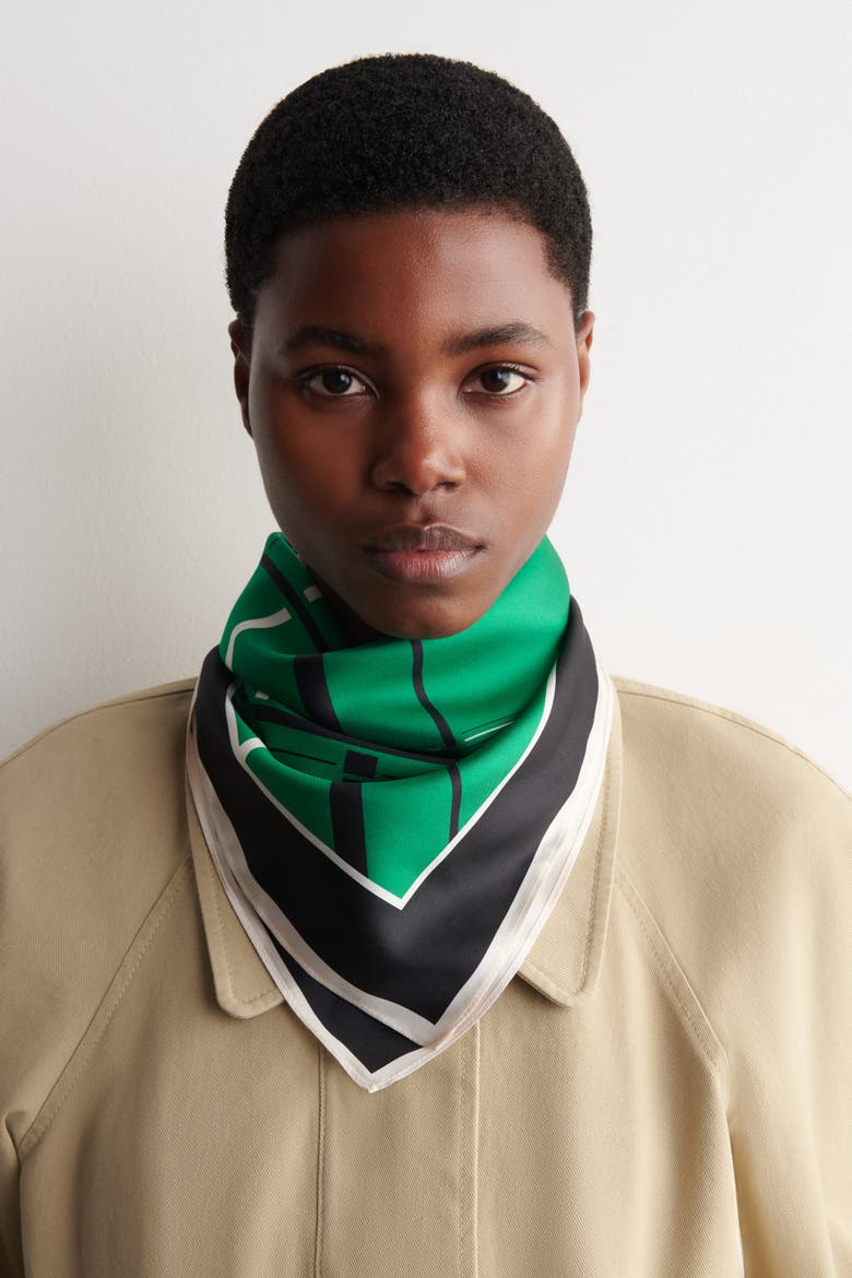 Plaid Silk Scarf, Alternate, color, GREEN / BLACK / PLAID