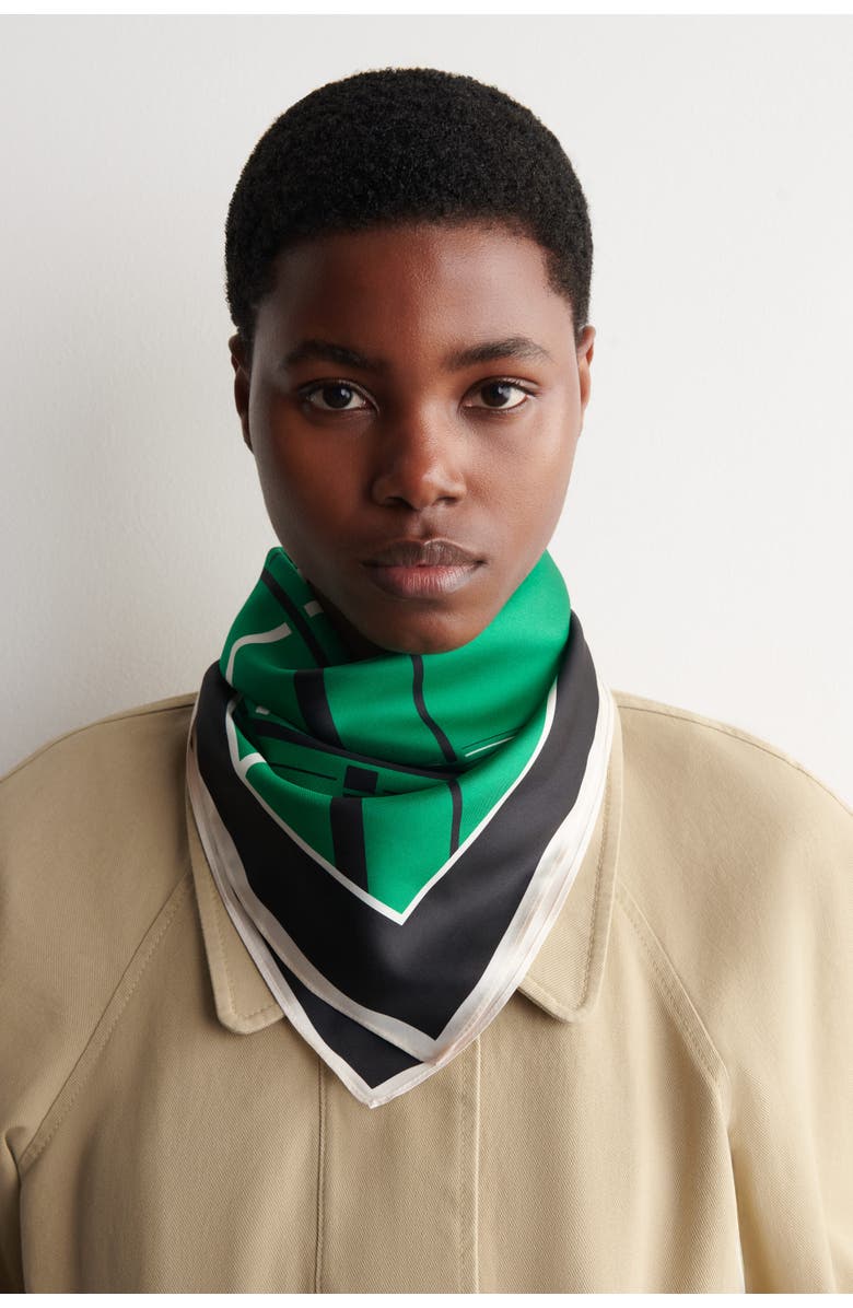 COS Plaid Silk Scarf, Alternate, color, Green / Black / Plaid