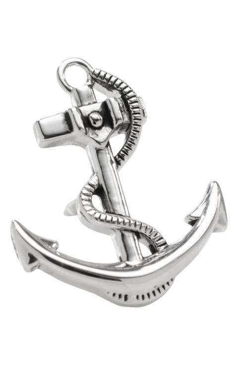 3D Anchor Sterling Silver Lapel Pin