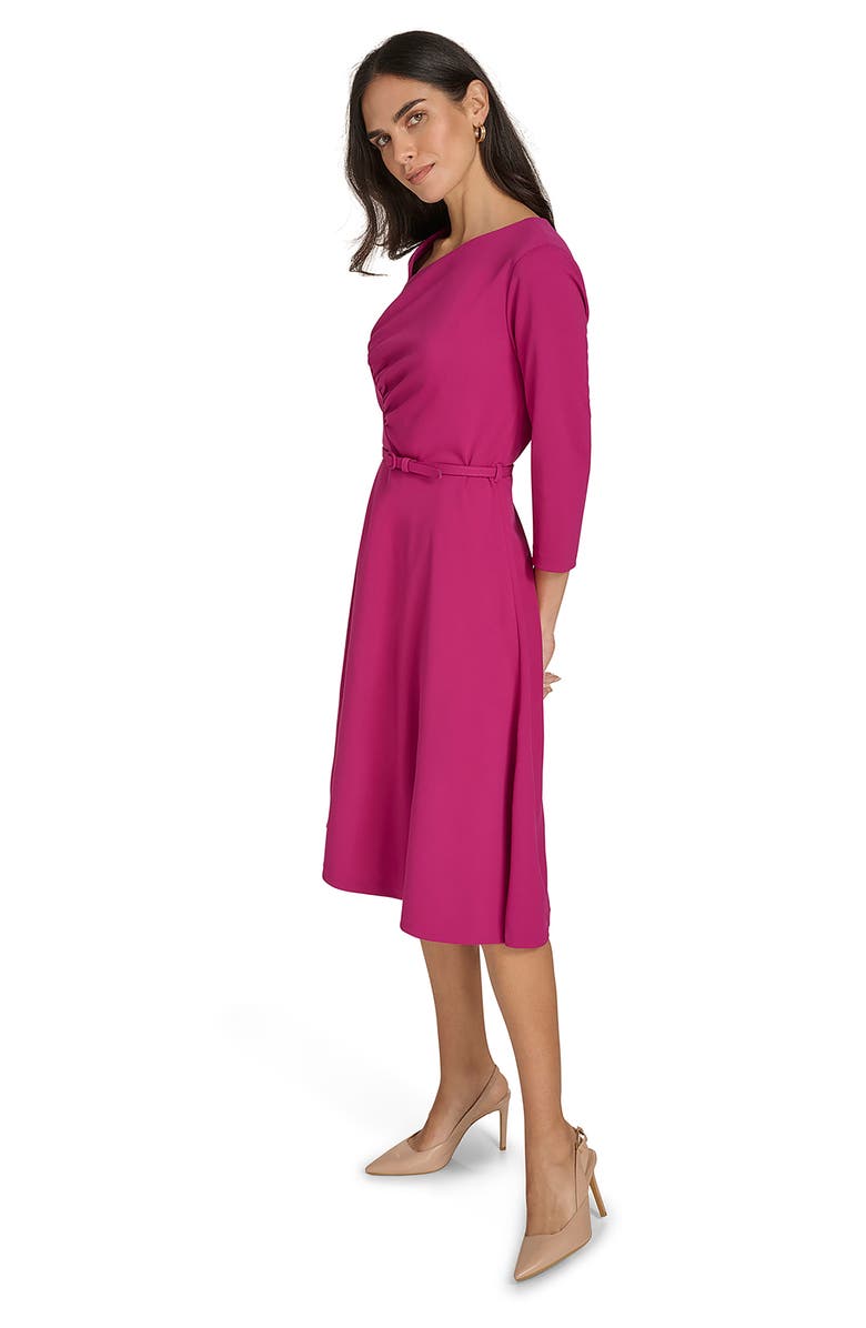 Calvin Klein Asymmetric Neck Belted Fit & Flare Midi Dress, Alternate, color, Boysenberrys
