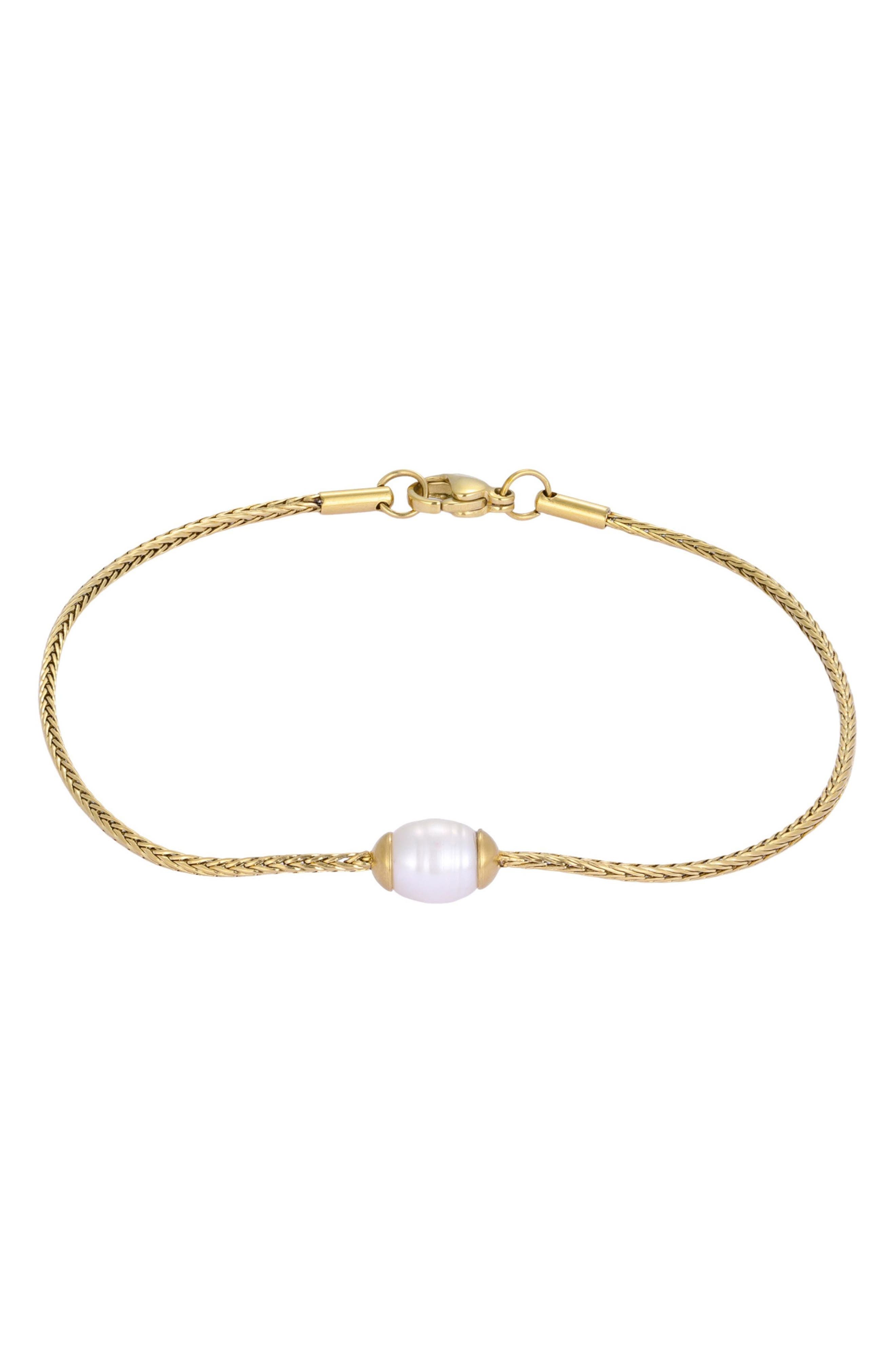 Men's Tarnish Resistant 18K Gold Plated Pearl Wheat Chain Bracelet