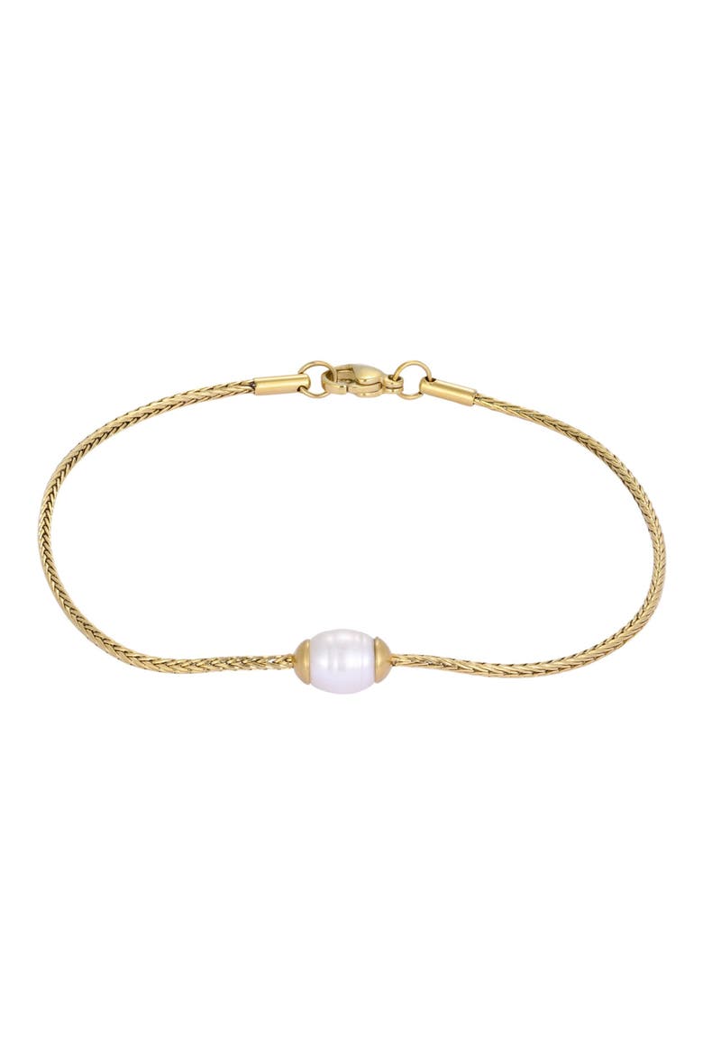 Men's Tarnish Resistant 18K Gold Plated Pearl Wheat Chain Bracelet, Main, color, WHITE/ GOLD