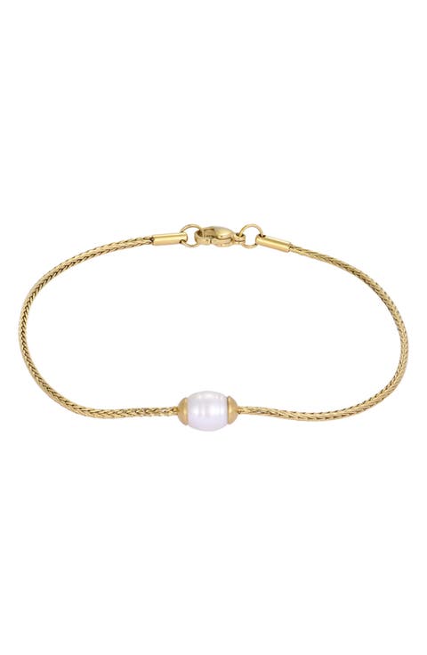 Men's Tarnish Resistant 18K Gold Plated Pearl Wheat Chain Bracelet