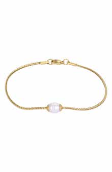Men's Tarnish Resistant 18K Gold Plated Pearl Wheat Chain Bracelet