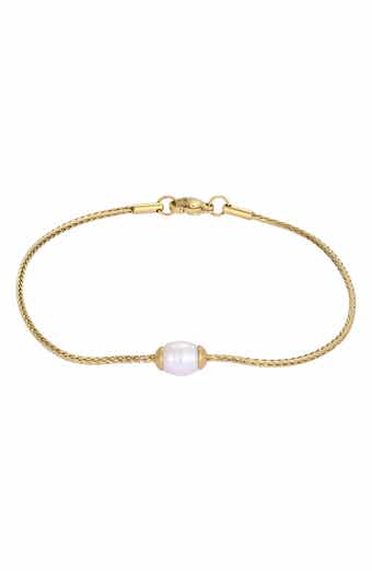 Men's Tarnish Resistant 18K Gold Plated Pearl Wheat Chain Bracelet