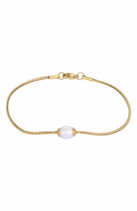 Men's Tarnish Resistant 18K Gold Plated Pearl Wheat Chain Bracelet