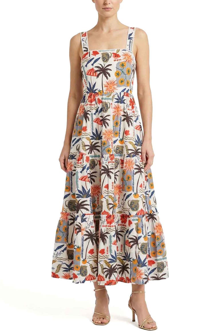 Lizzie Printed Tiered Midi Dress, Main, color, Riviera