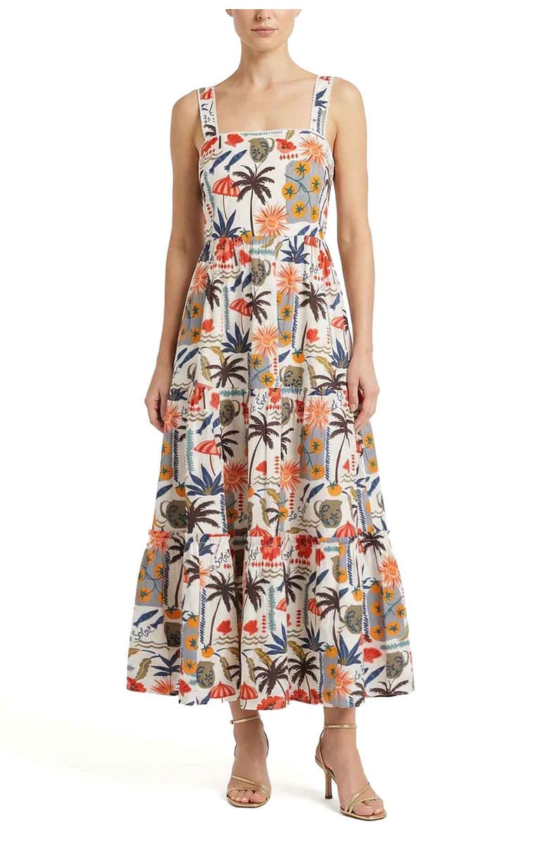 Change of Scenery Lizzie Printed Tiered Midi Dress, Main, color, Riviera