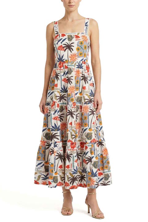 Lizzie Printed Tiered Midi Dress