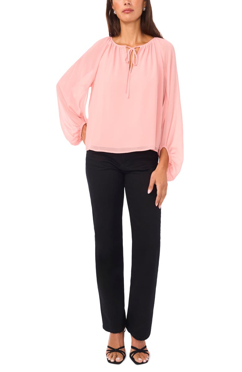 Vince Camuto Sheer Sleeve Tie Neck Top, Alternate, color, Sepia Rose