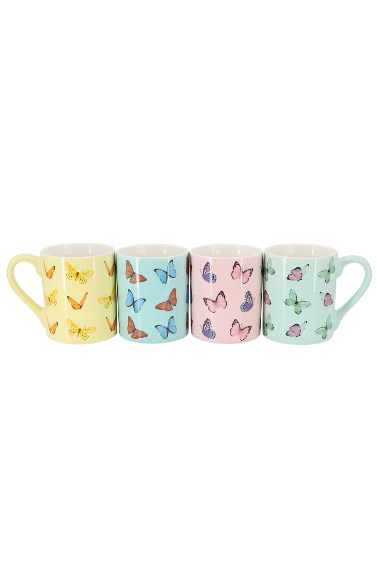 Butterfly Pop 4 Piece 18 Ounce Stoneware Mug Set, Alternate, color, Green