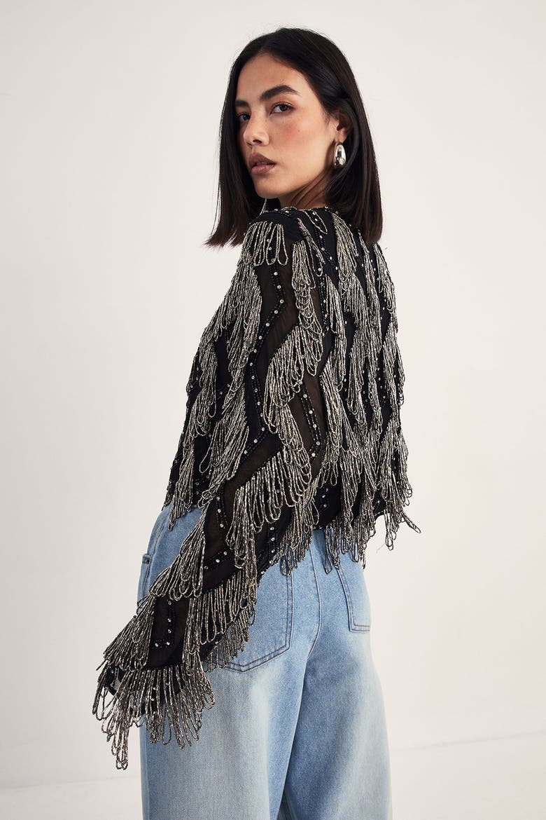 Loop Tassel Embellished Jacket, Alternate, color, Black
