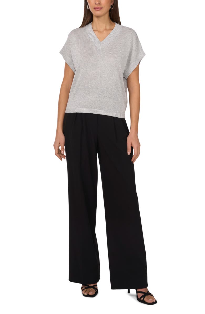 Vince Camuto Metallic V-Neck Sweater, Alternate, color, Ash Blue Silver