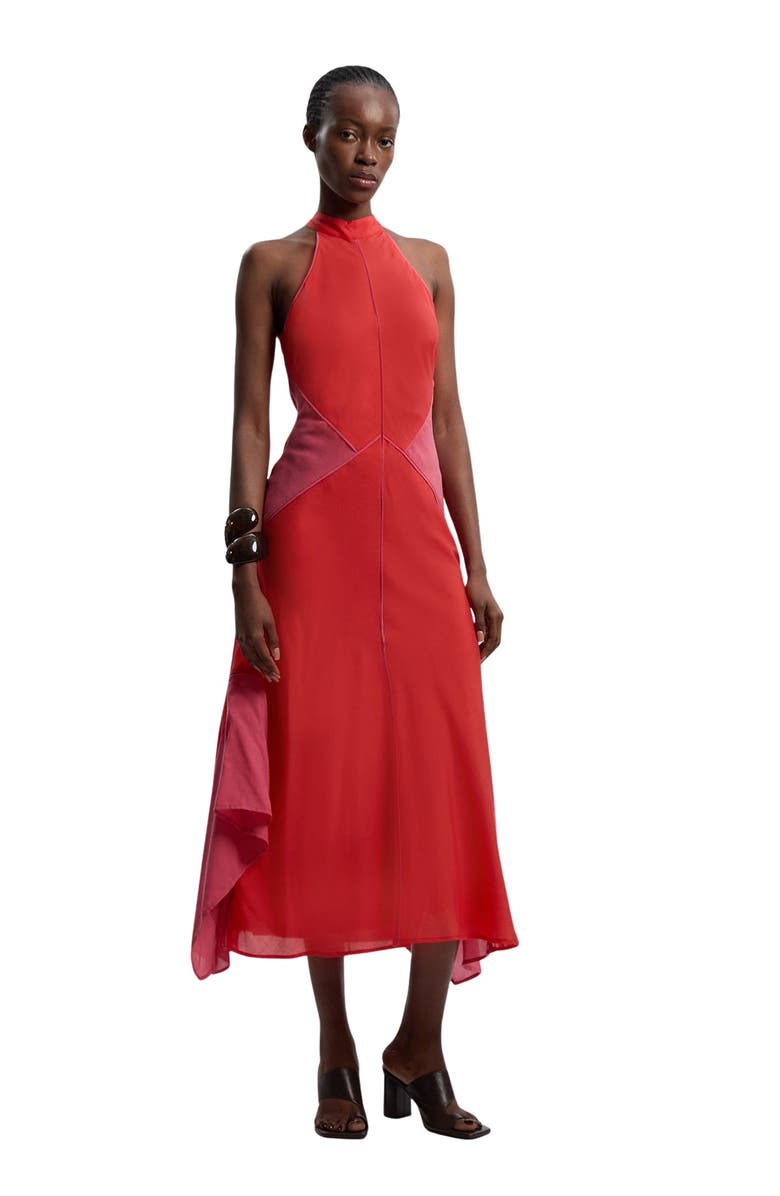 Karen Millen Colour Block Halter Midi Dress, Main, color, Pink