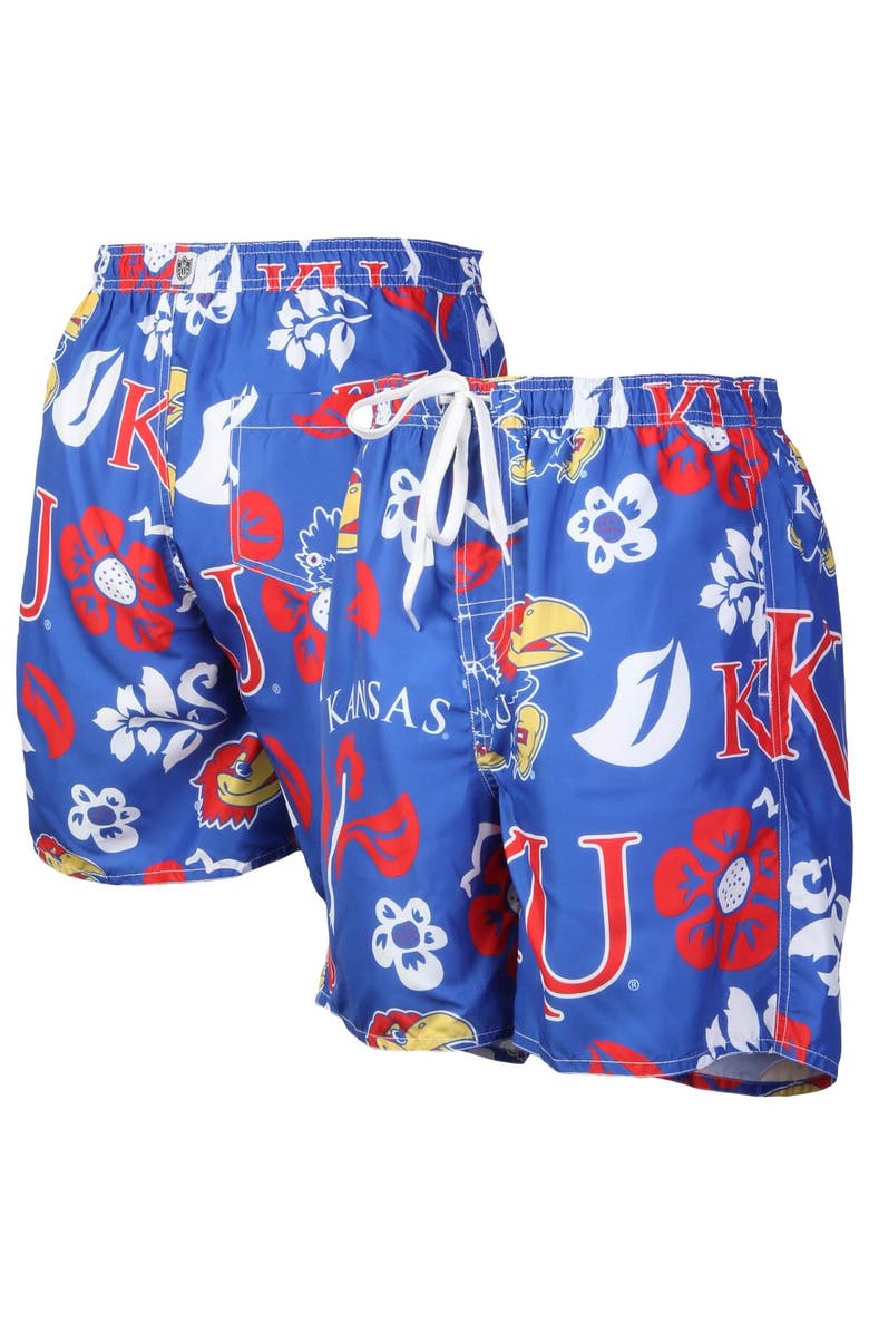 Wes & Willy Men's Wes & Willy Royal Kansas Jayhawks Floral Volley Logo Swim Trunks, Main, color, Royal