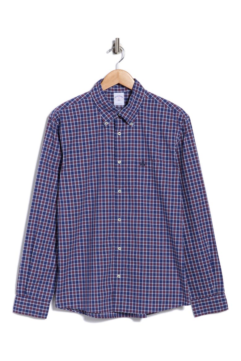 Regular Fit Button Down Collar Shirt, Main, color, NAVYPURPLECHK