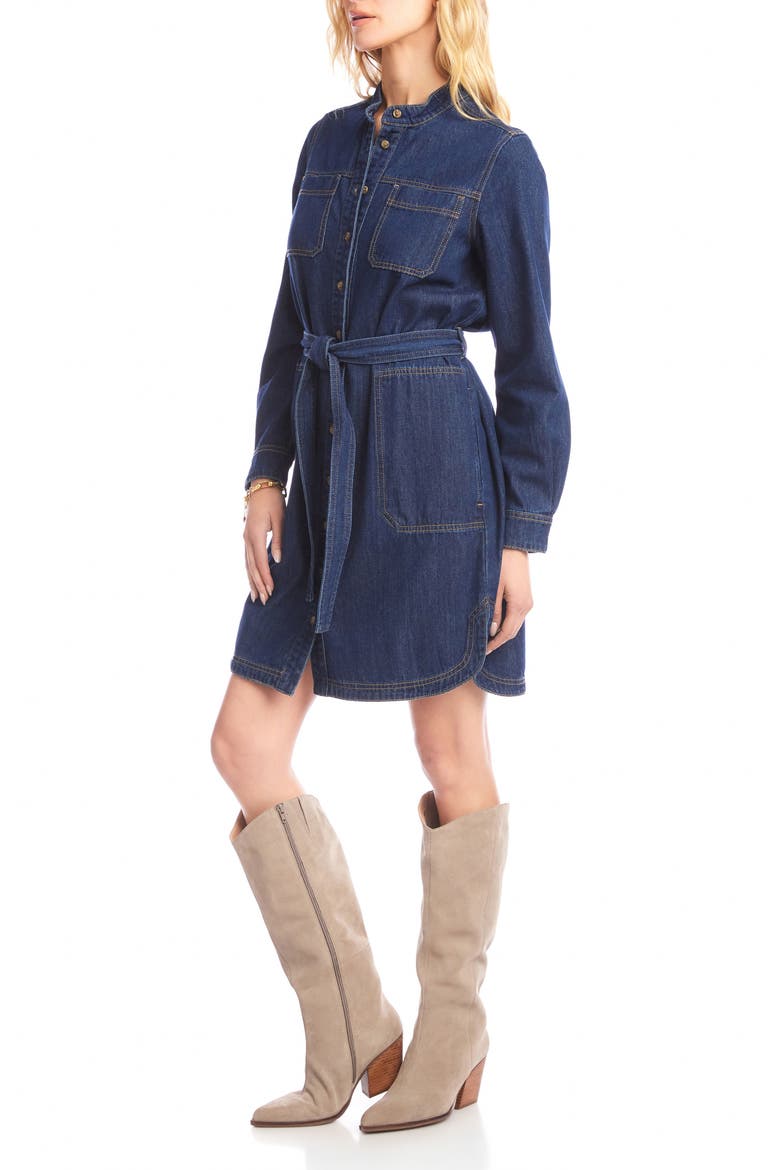 Belted Long Sleeve Denim Shirtdress, Alternate, color, INDIGO
