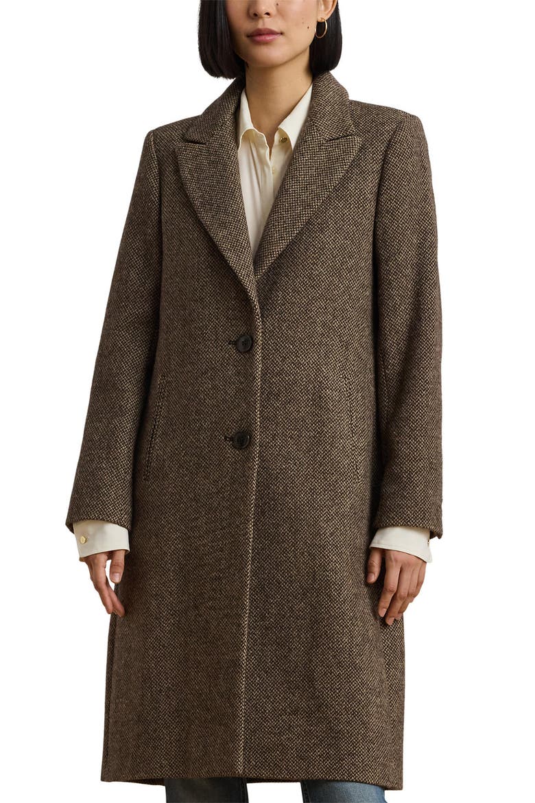 Glen Check Wool Blend Coat, Alternate, color, BROWN BROKEN TWILL