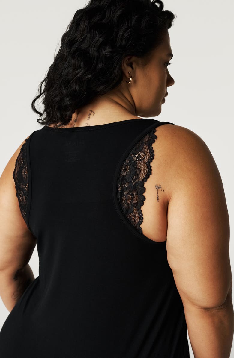 Posh Peanut Lace Trim Racerback Pajama Tank, Alternate, color, Black