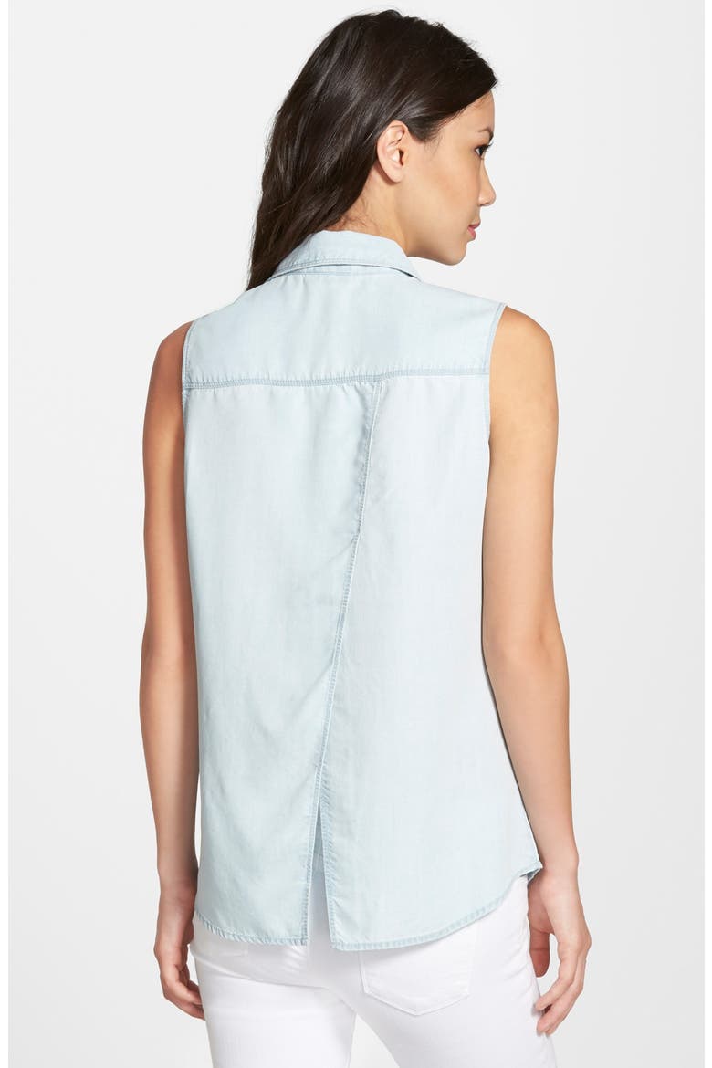 Flyaway Back Sleeveless Denim Shirt, Alternate, color, SUPER BLEACH