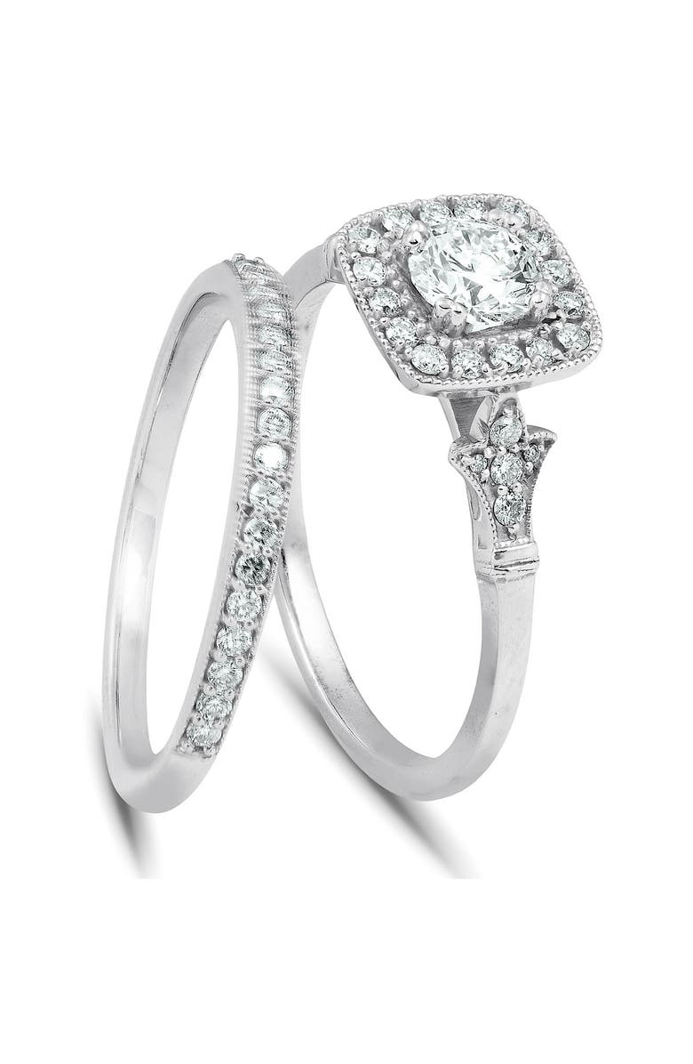 Bliss Diamond .75 Ct Cushion Halo Diamond Engagement Wedding Ring Set 14k Gold Lab Grown, Alternate, color, 