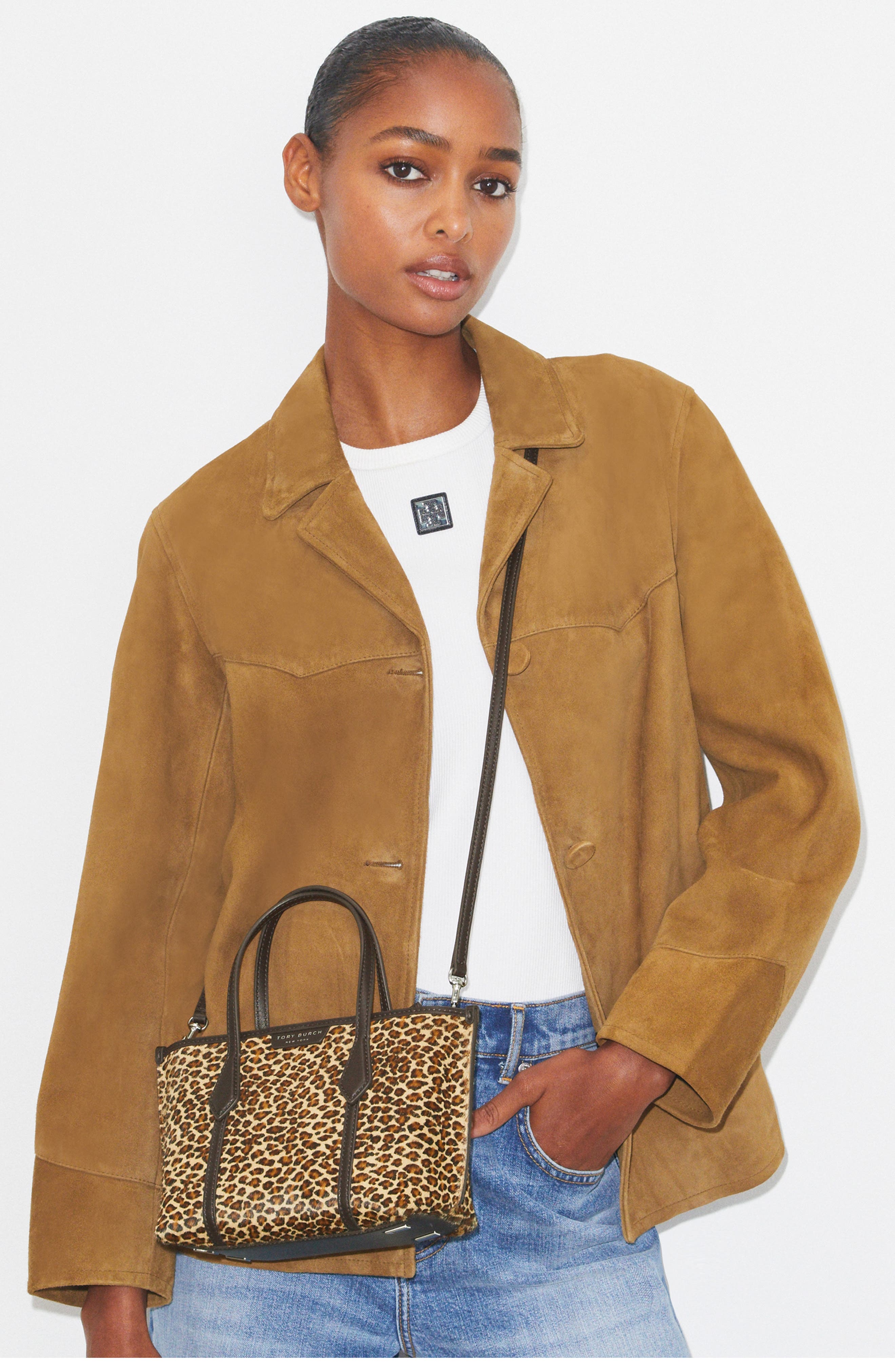 Tory Burch Mini Perry Leopard Genuine Calf Hair Tote, Alternate, color, Leopard Multi