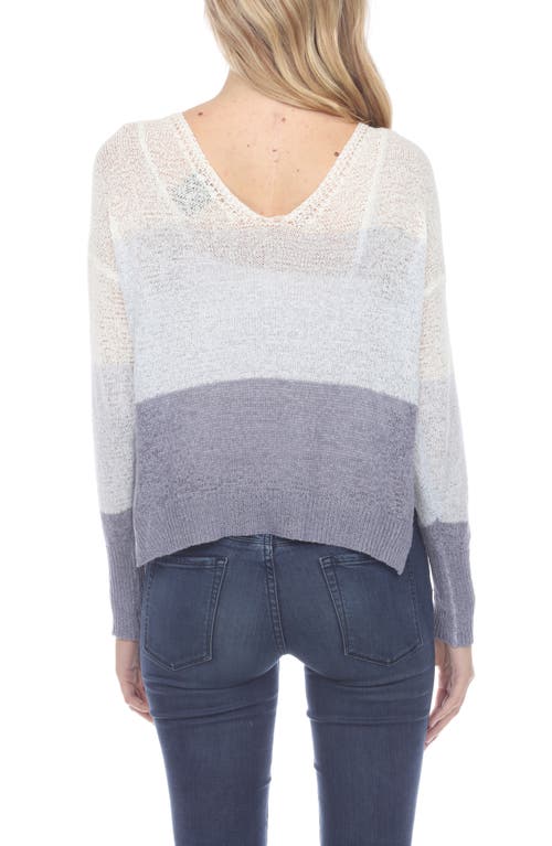 RAIN AND ROSE RAIN AND ROSE STRIPE V-NECK LONG SLEEVE OPENWORK KNIT TOP