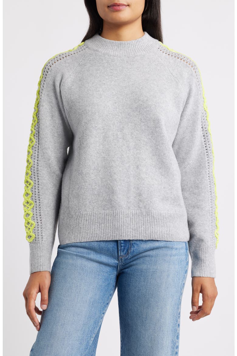 Embroidered Sleeve Mock Neck Sweater, Main, color, HEATHER GREY
