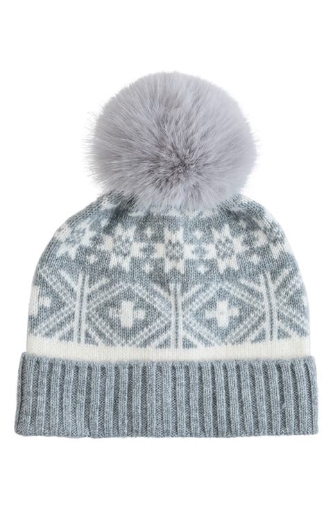 Fair Isle Beanie with Faux Fur Pom