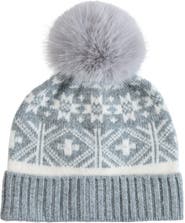 Sofia Cashmere Fair Isle Beanie with Faux Fur Pom