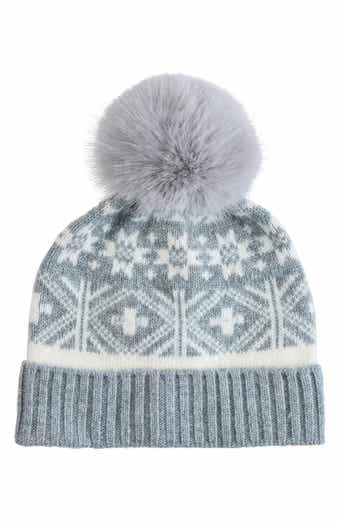 Fair Isle Beanie with Faux Fur Pom