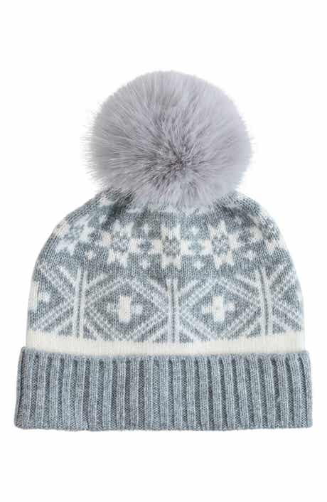Fair Isle Beanie with Faux Fur Pom