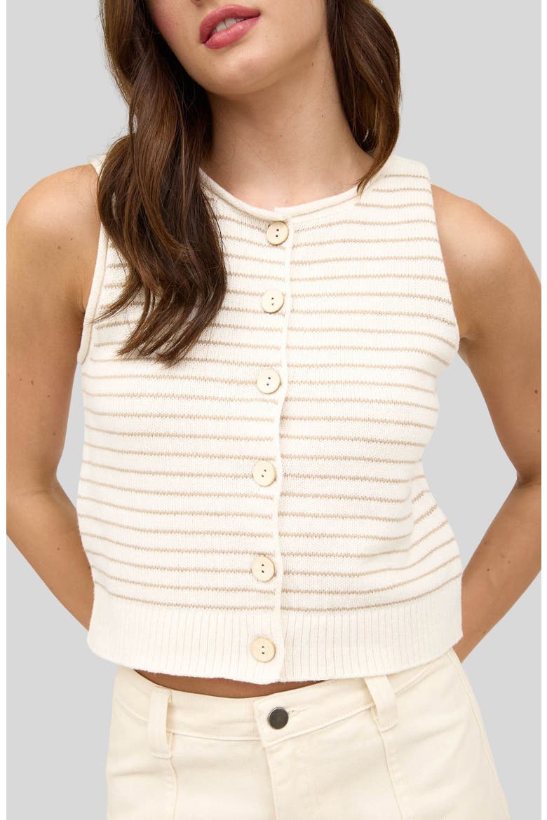 Stripe Button Front Sweater Vest, Alternate, color, LIGHT KHAKI