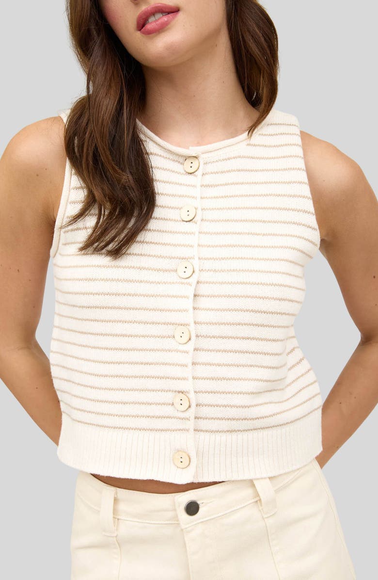 Blu Pepper Stripe Button Front Sweater Vest, Alternate, color, Light Khaki