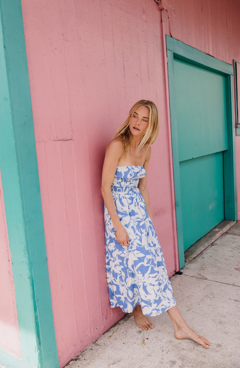 Billabong In the Sky Strapless Midi Dress, Alternate, color, True Blue