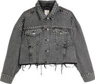 River Island Embellished Crop Raw Hem Denim Jacket