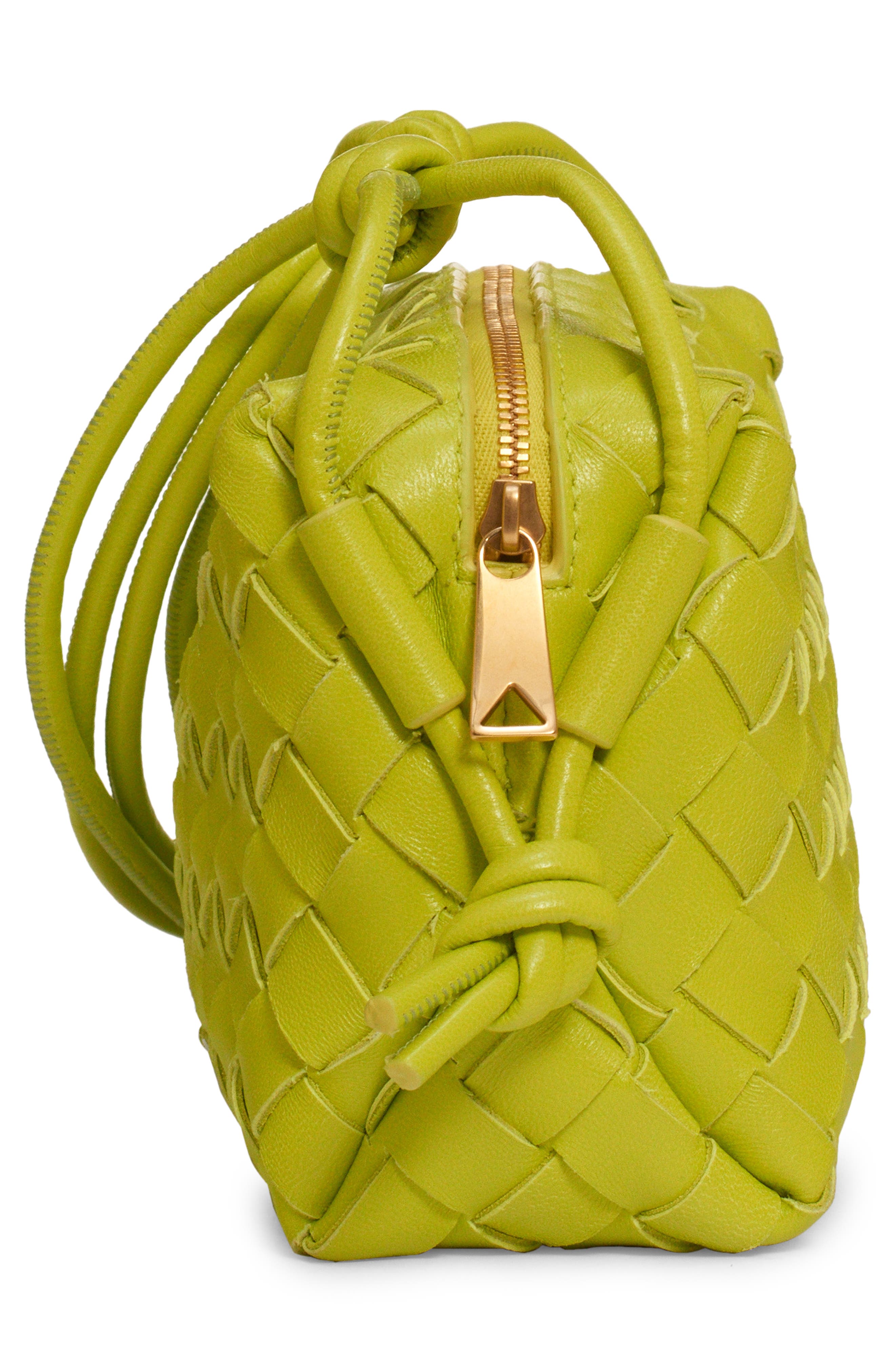 Small Intrecciato Leather Crossbody Bag, Alternate, color, ACID KIWI-GOLD