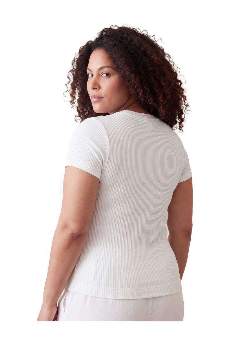 Curvy Basic Ribbed Knit Round Neck Short Sleeve Top, Alternate, color, White