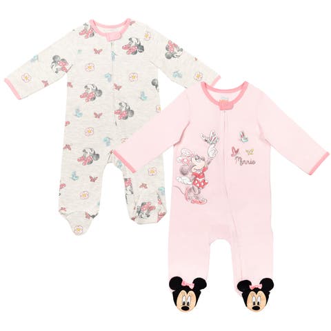 Minnie Mouse Baby Girls' 2-Pack Footed Sleep N' Play Coveralls