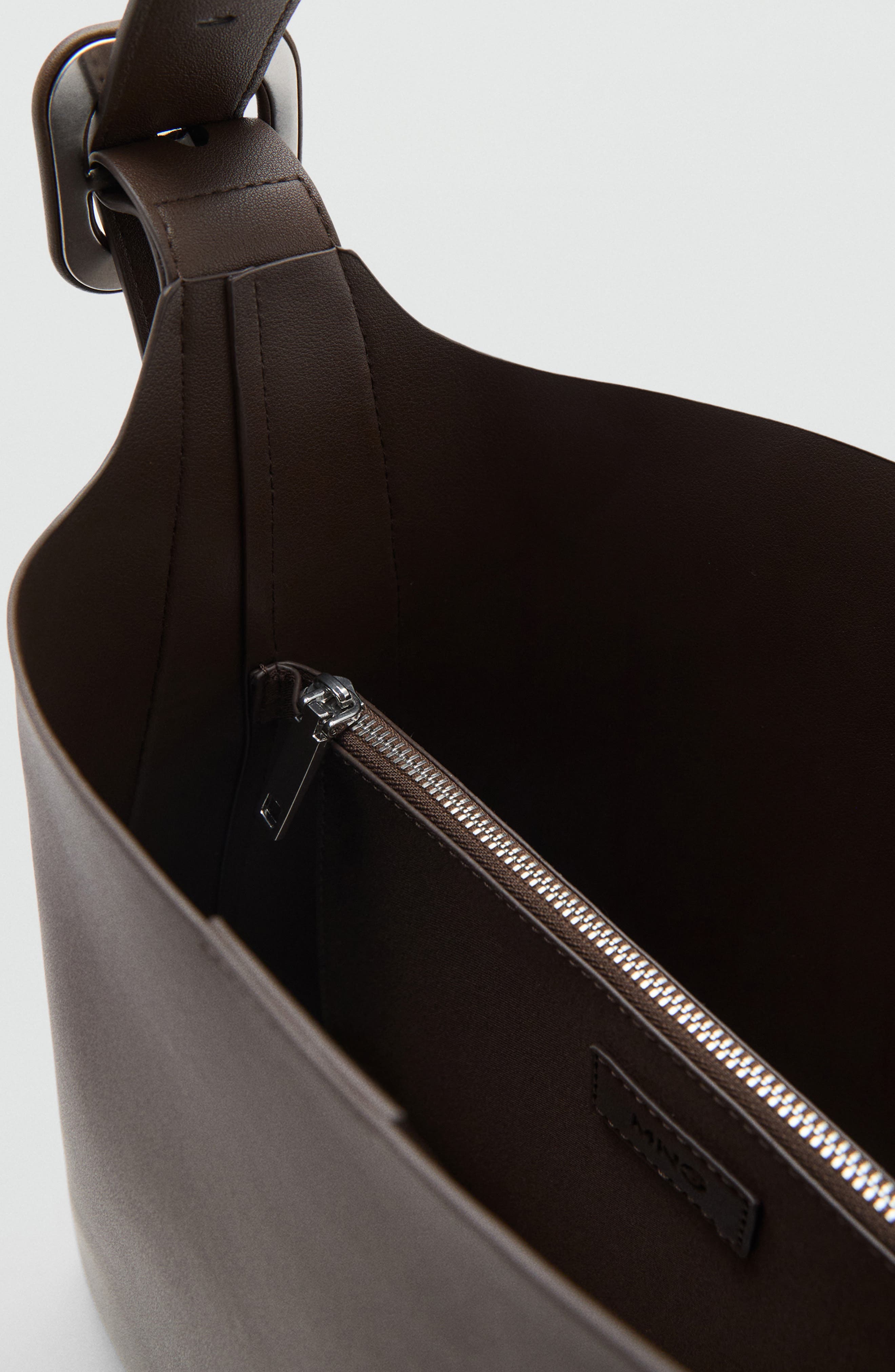 MANGO Buckle Faux Leather Shopper Bag, Alternate, color, Chocolate