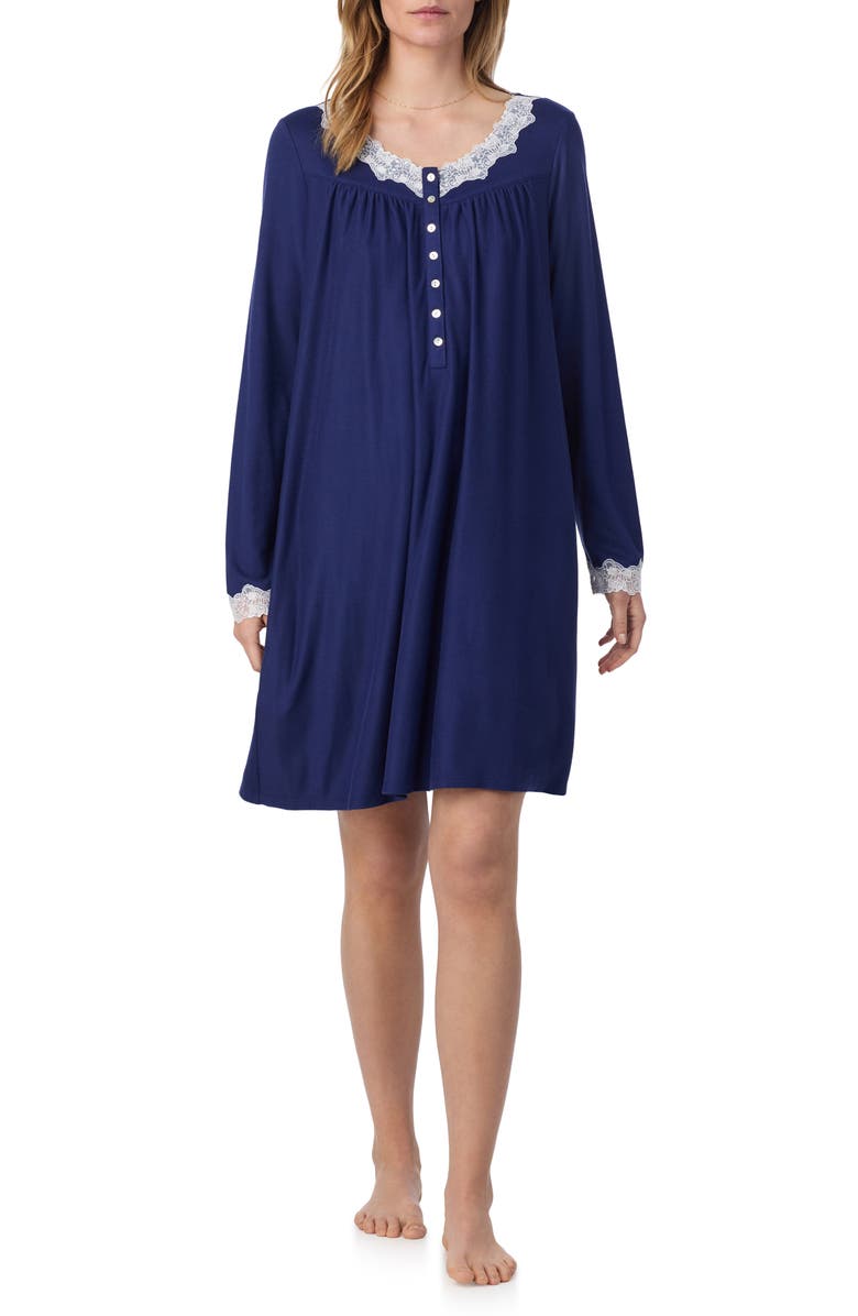Eileen West Long Sleeve Short Nightgown, Main, color, Navy