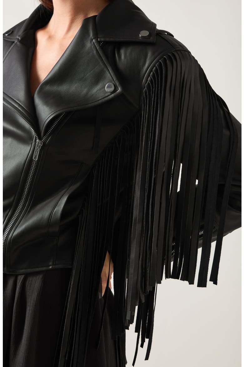 Eliza Fringe Faux Leather Jacket, Alternate, color, BLACK