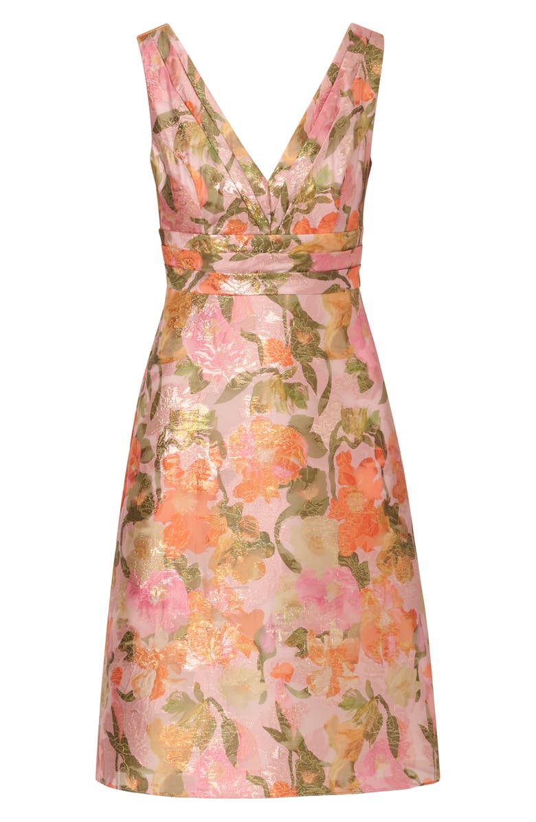 Adrianna Papell Metallic Floral Jacquard Cocktail Dress, Alternate, color, 